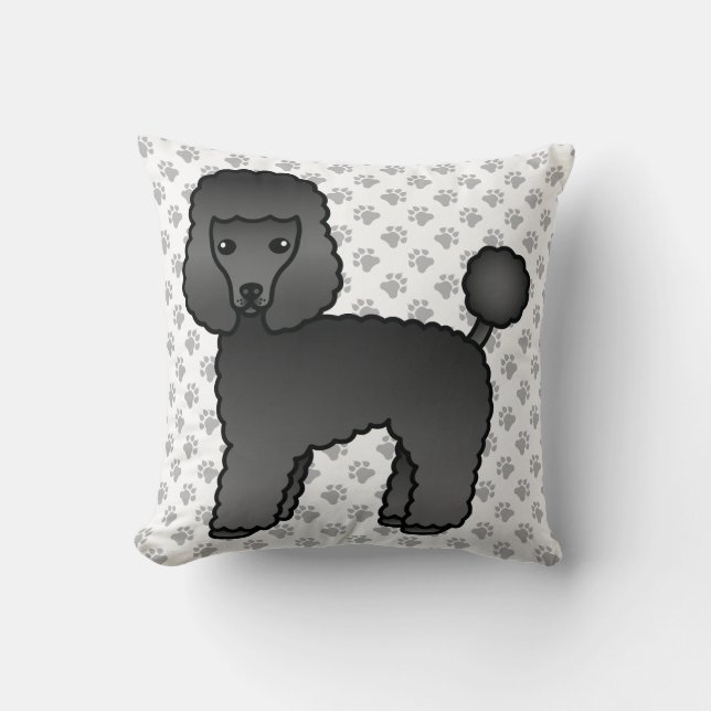 Black Toy Poodle Cute Cartoon Dog Throw Pillow (Front)