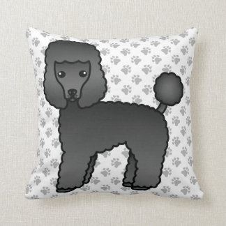 Black Toy Poodle Cute Cartoon Dog Throw Pillow