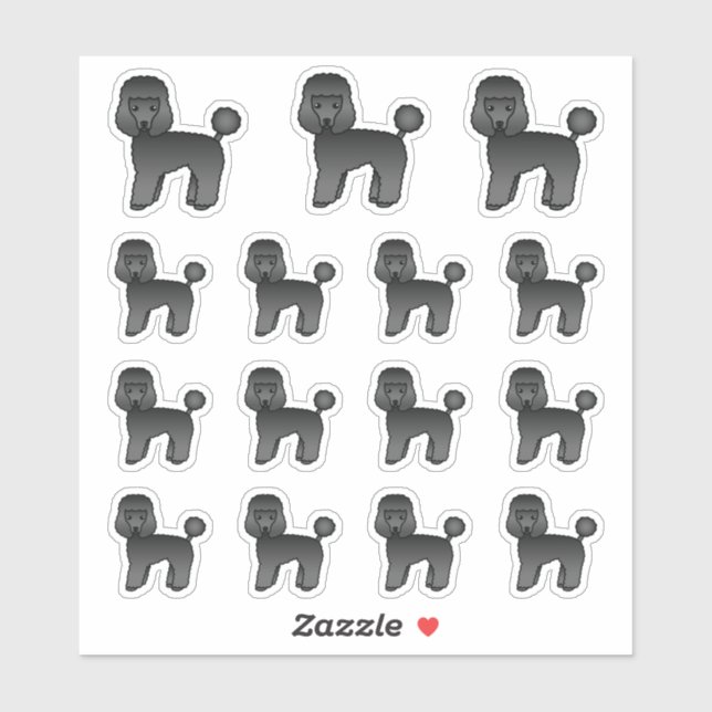 Black Toy Poodle Cute Cartoon Dogs Sticker (Sheet)