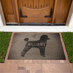 Black Toy Poodle Dog Silhouette Rustic Custom Doormat