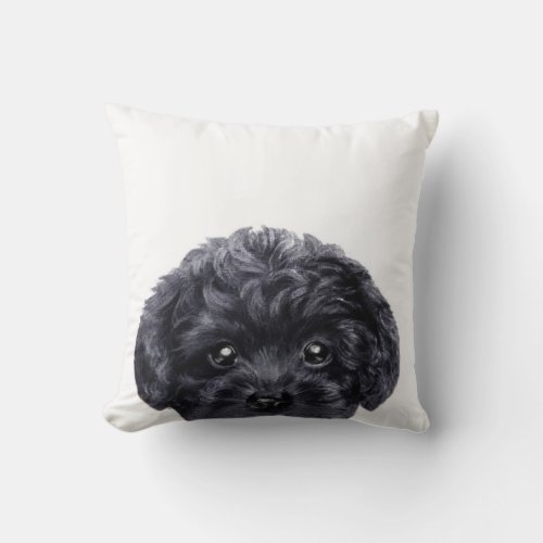 Black toy poodle original by miart throw pillow