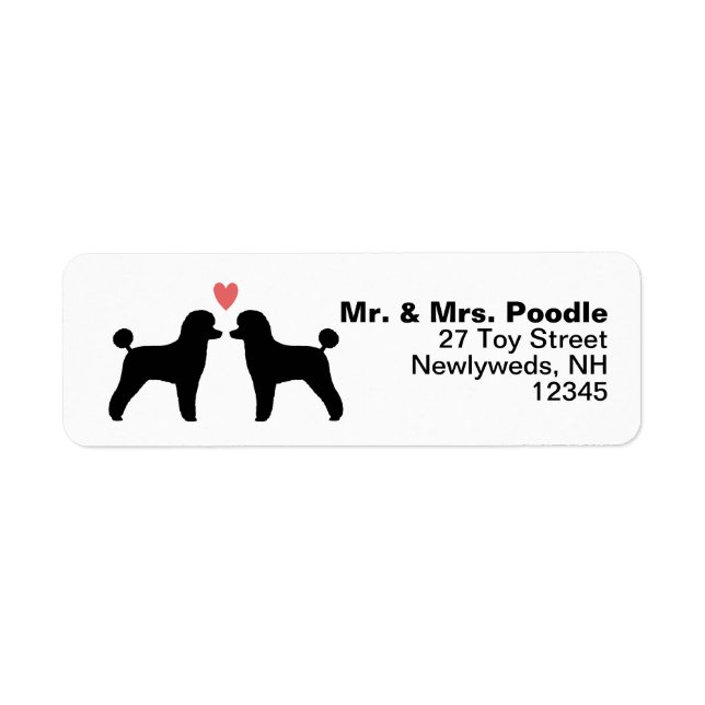 Black Toy Poodle Silhouettes with Heart Address Label (Front)