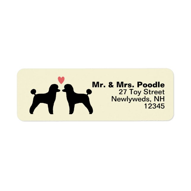 Black Toy Poodle Silhouettes with Heart Address Label (Front)