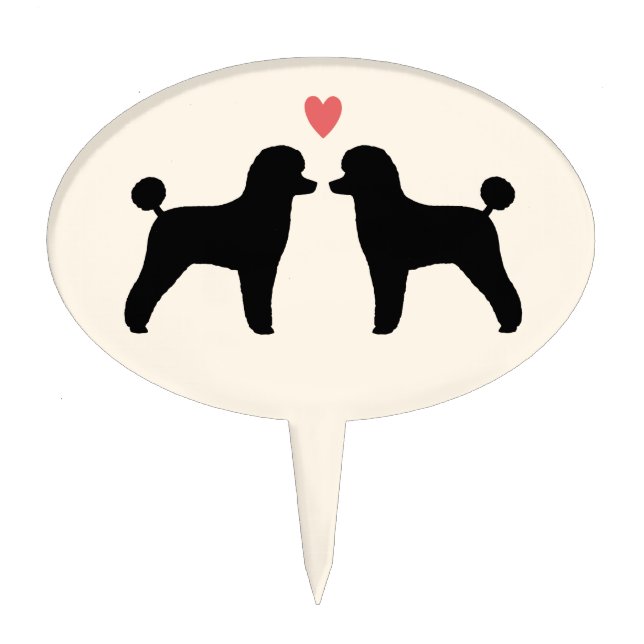 Black Toy Poodle Silhouettes with Heart Cake Topper (Front)
