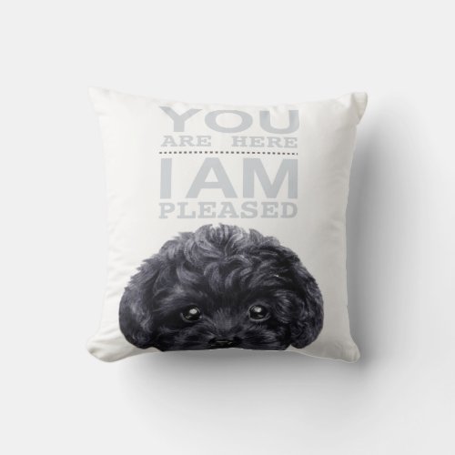 Black Toy poodle with typography Throw Pillow