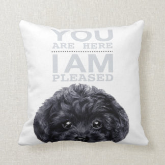Black Toy poodle with typography Throw Pillow
