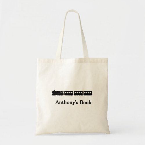 Black train kids named library tote bag