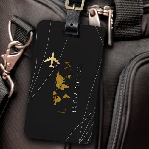 Black travel luggage tag with name