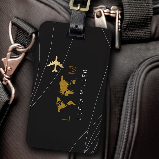 Black travel luggage tag with name (Creator Uploaded)