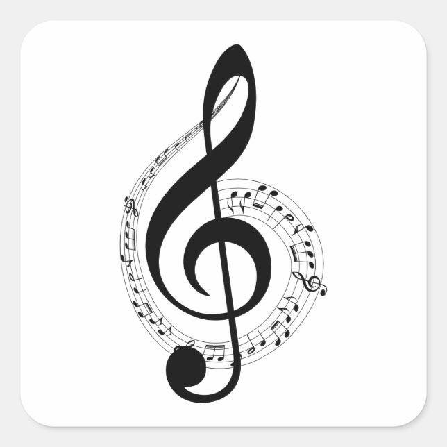 Black Treble Clef Music Notes Musician Band Black Square Sticker (Front)