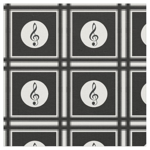 Black treble clef pattern fabric