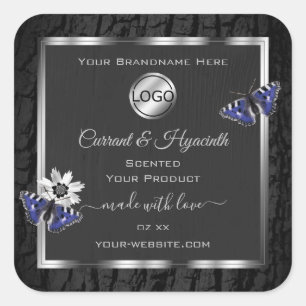 Black Tree Bark Silver Frame Product Labels Logo