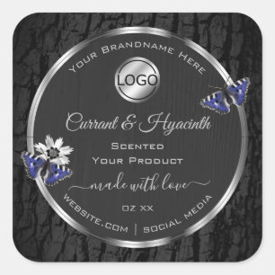 Black Tree Bark Silver Frame Product Labels Logo