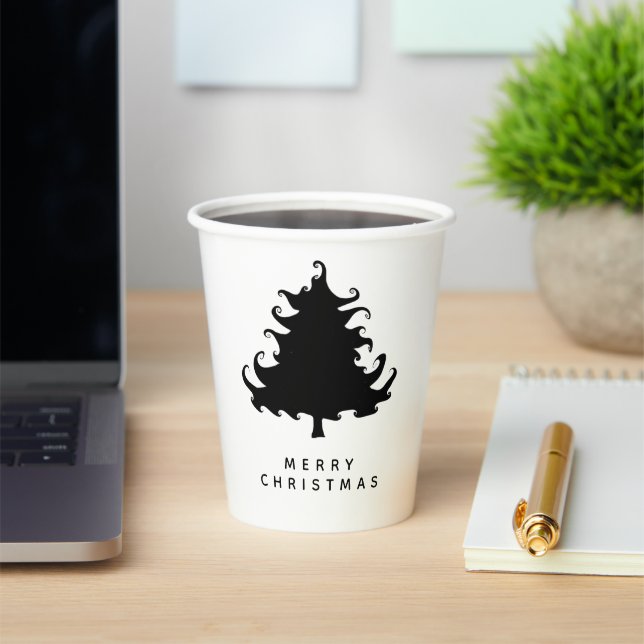 Black Tree Merry Christmas Paper Cups (Insitu)