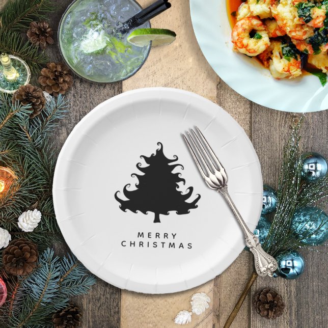 Black Tree Merry Christmas Paper Plates (Creator Uploaded)