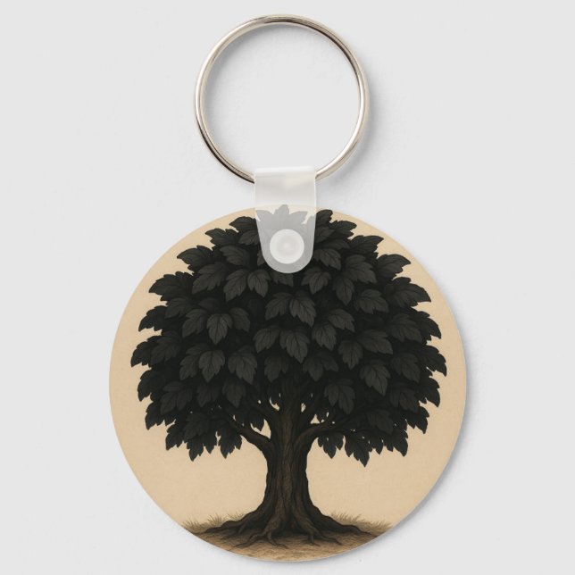 Black Tree Necklace – Minimal Nature Pendant Keychain (Front)