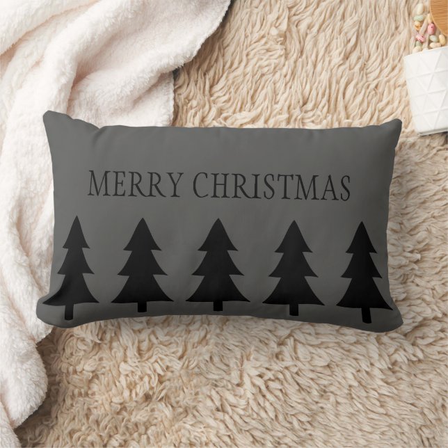 Black tree Scandinavian style Merry Christmas Lumbar Pillow (Blanket)