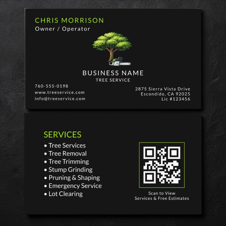 Black Tree Services QR Code Business Card