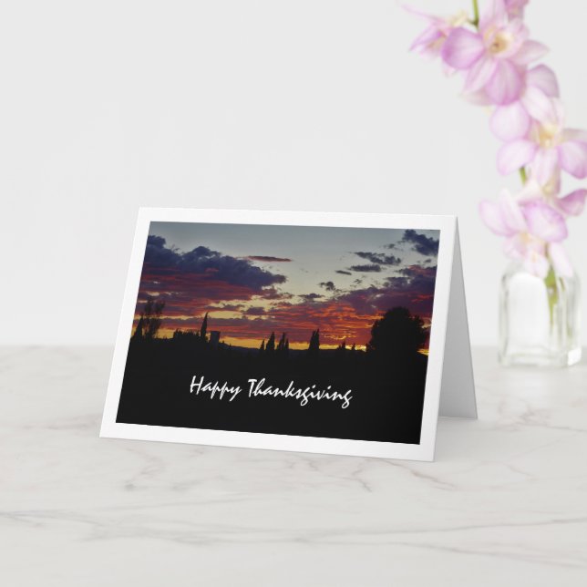 Black Tree Silhouette Evening Sunset Card (Orchid)