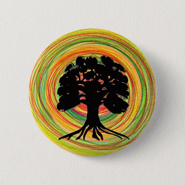 Black Tree Sun design brooch Button (Front)