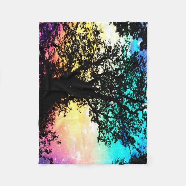 Black Trees Colorful Space Blanket (Front)