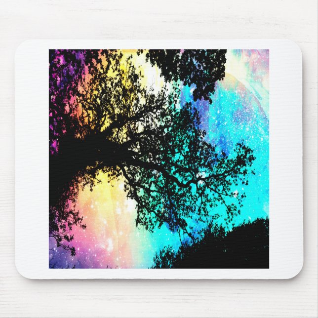 Black Trees Colorful Space Mouse Pad (Front)