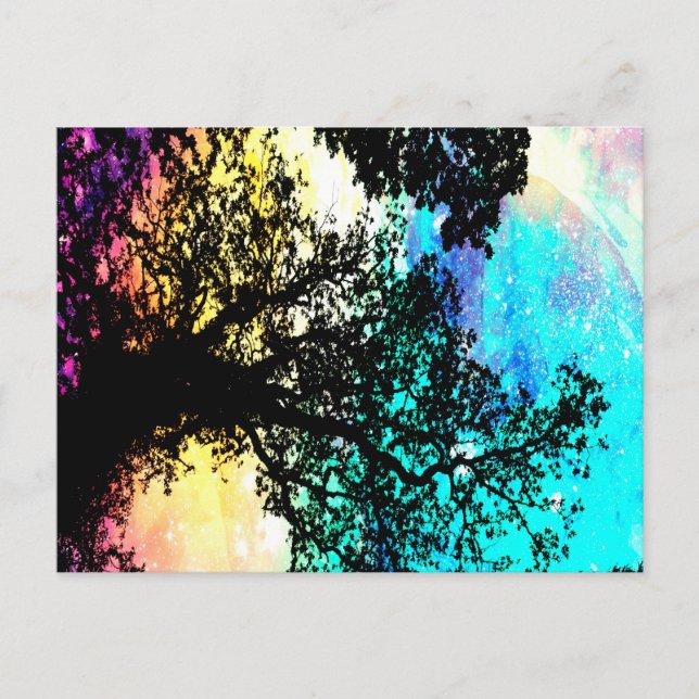 Black Trees Colorful Space Postcard (Front)