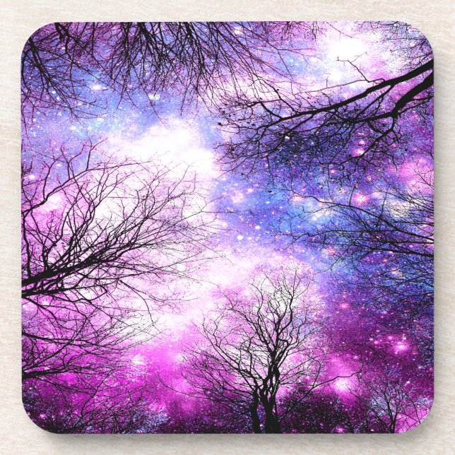 Black Trees Fuchsia Violet Space Coaster (Front)