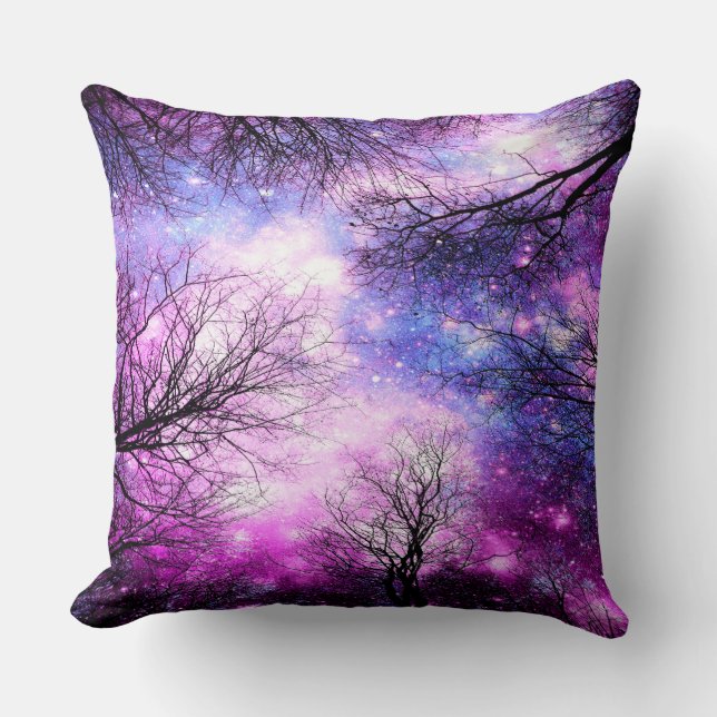 Black Trees Fuchsia Violet Space Pillow (Front)