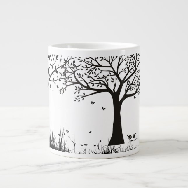Black Trees on a White Background Giant Coffee Mug (Front)