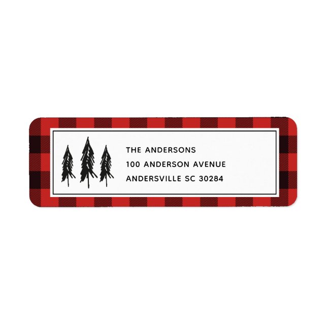 Black Trees Red Flannel Christmas Return Address Label (Front)