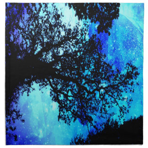 Black Trees Turquoise Periwinkle Space Cloth Napkin