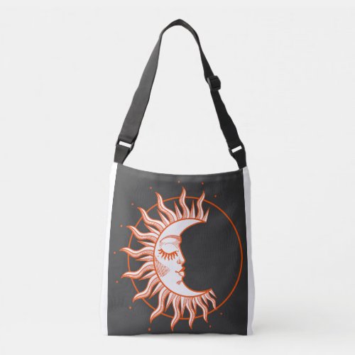 Black Trendy Boho Sun and Moon Crossbody Bag