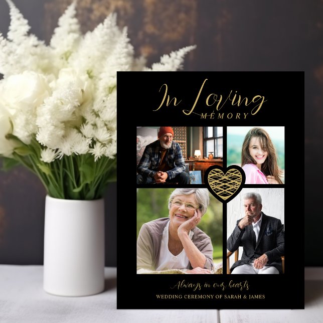 Black Trendy Collage 4 Photos Modern Heart Wedding Foam Board (Black Trendy Collage 4 Photos Modern Heart for Wedding Memorial Table Foam Board. )