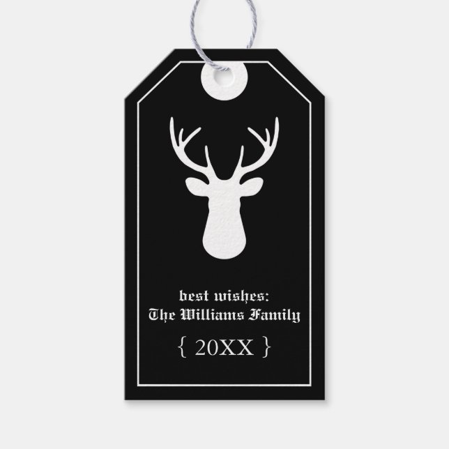 Black Trendy Deer Head Gift Tags (Front)