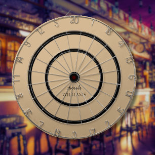 Black Trendy Elegant First Last Name Tan Brown Dart Board