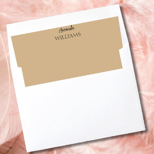 Black Trendy Elegant First Last Name Tan Brown Envelope Liner