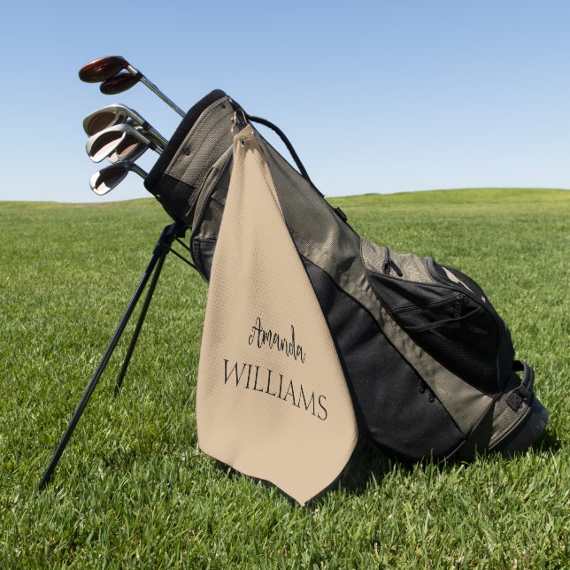 Black Trendy Elegant  First Last Name | Tan Brown  Golf Towel (Green)