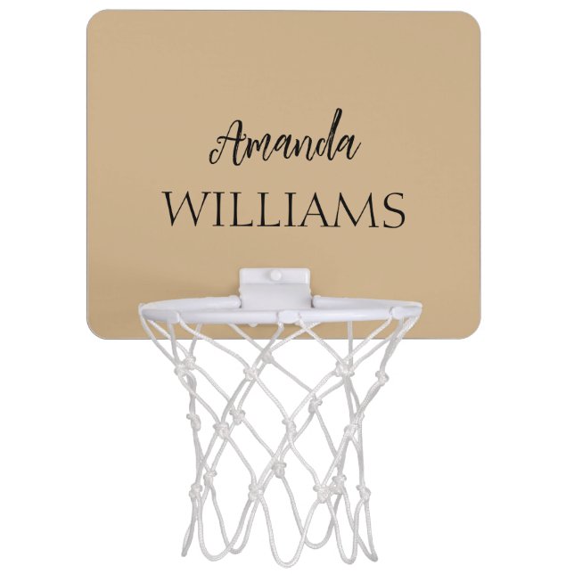 Black Trendy Elegant  First Last Name | Tan Brown  Mini Basketball Hoop (Front)