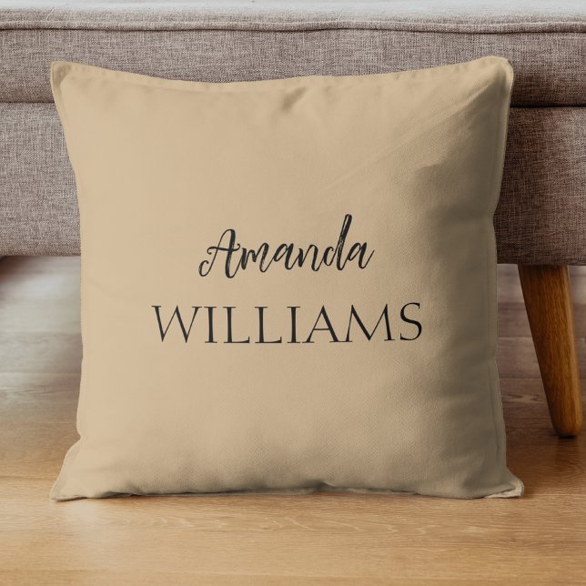 Black Trendy Elegant  First Last Name | Tan Brown  Throw Pillow (Creator Uploaded)