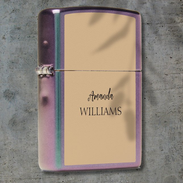 Black Trendy Elegant  First Last Name | Tan Brown  Zippo Lighter (Creator Uploaded)