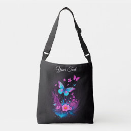 black trendy painted watercolor Butterflies floral Crossbody Bag