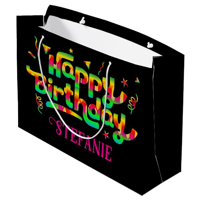 Black Trendy Personalized Gift Bag for Birthday (Back Angled)