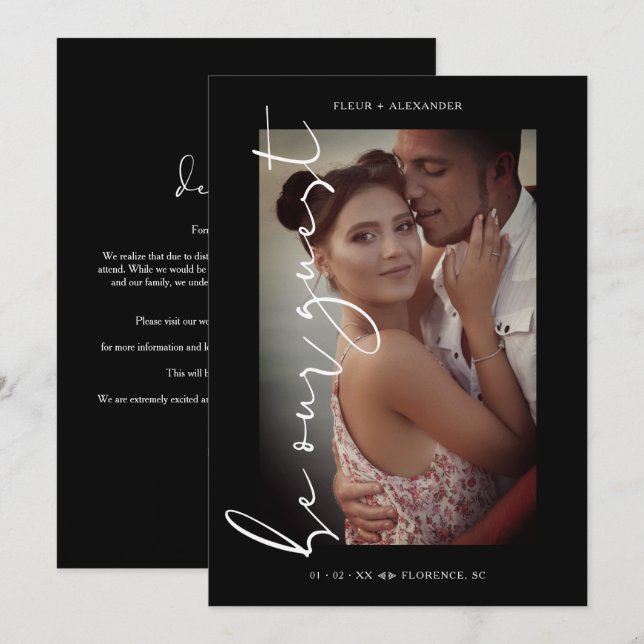 Black Trendy Photo Be Our Guest Minimalist Wedding Save The Date (Front/Back)
