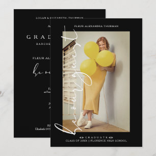 Black Trendy Photo Be Our Guest Simple Graduation Invitation