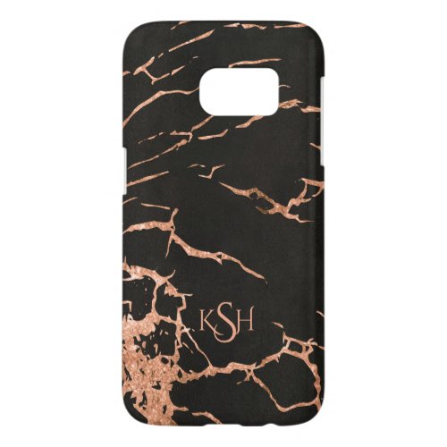 Black  Trendy Rose_Gold Marble Crackles Samsung Galaxy S7 Case