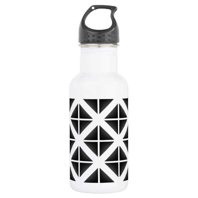 Black Trendy Triangle Pattern Water Bottle (Front)