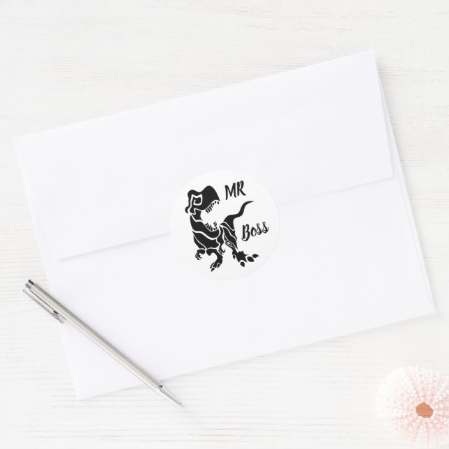 Black Trex the Boss Dino Classic Round Sticker (Envelope)