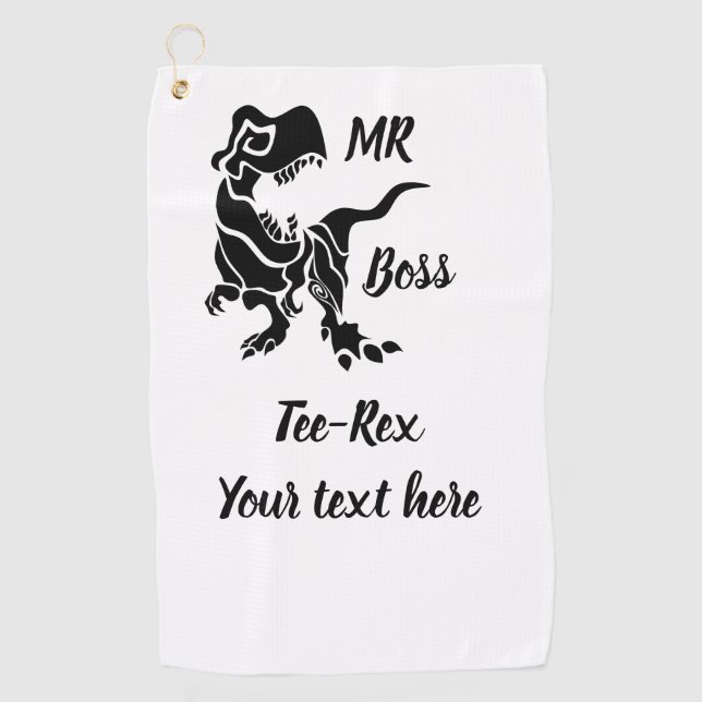 Black Trex the Boss Dino Golf Towel (Front)