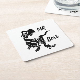Black Trex the Boss Dino Square Paper Coaster